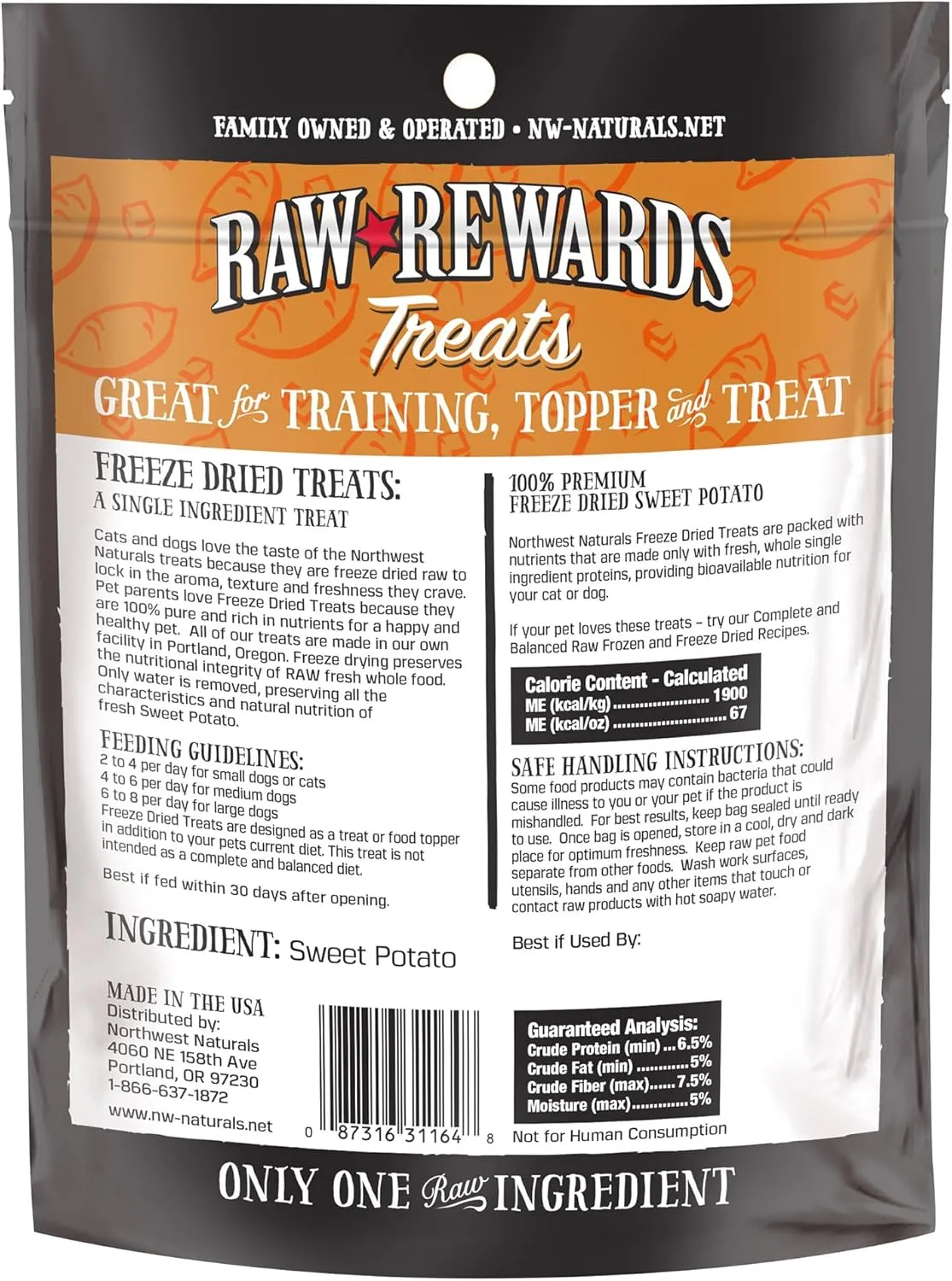 Northwest Naturals Raw Rewards Freeze-Dried Sweet Potato Treats for Dogs and Cats - Bite-Sized Pieces - Healthy, 1 Ingredient, Human Grade Ingredients, All Natural - 2 Oz