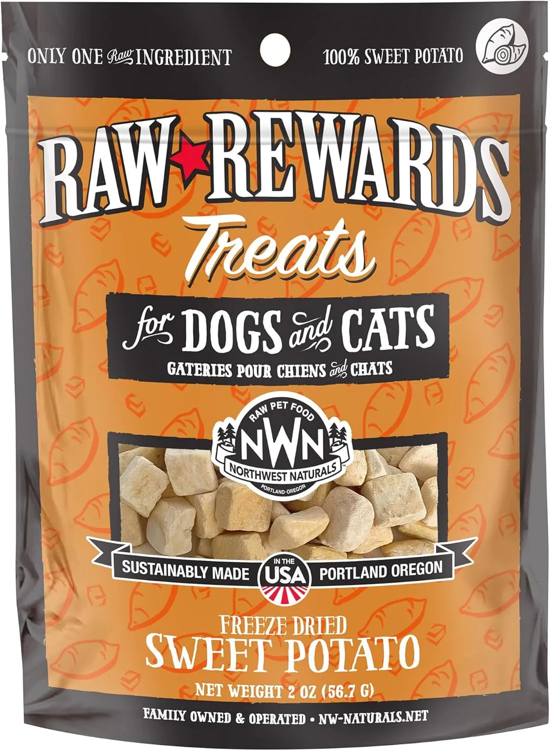 Northwest Naturals Raw Rewards Freeze-Dried Sweet Potato Treats for Dogs and Cats - Bite-Sized Pieces - Healthy, 1 Ingredient, Human Grade Ingredients, All Natural - 2 Oz