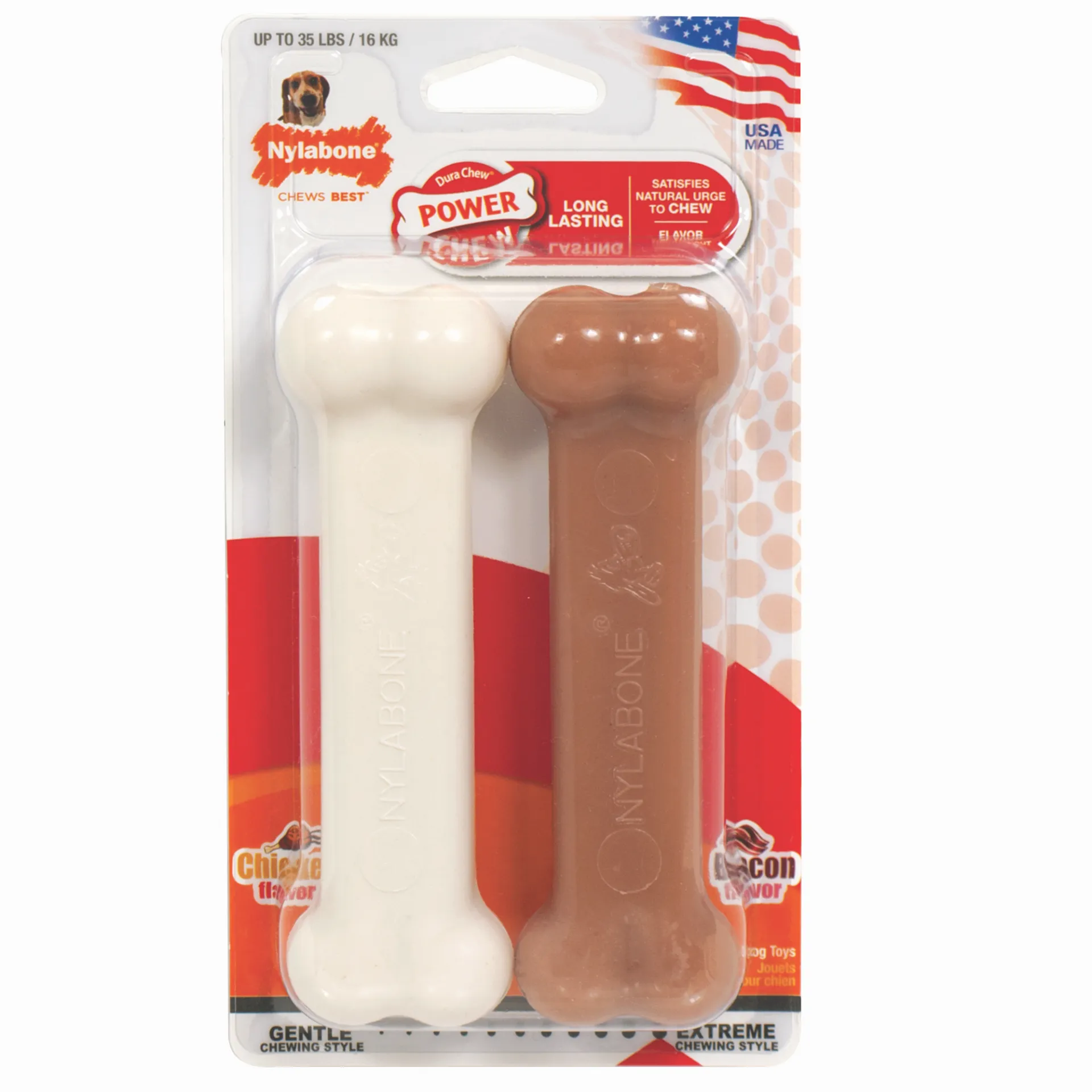 Nylabone® Power Chew Twin Pack, Bacon & Chicken Wolf Size