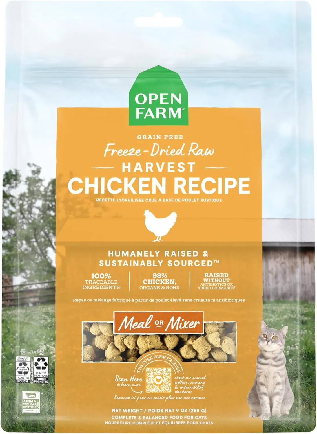 Open Farm Harvest Chicken Recipe Freeze Dried Raw Morsels for Cats, 3.5oz