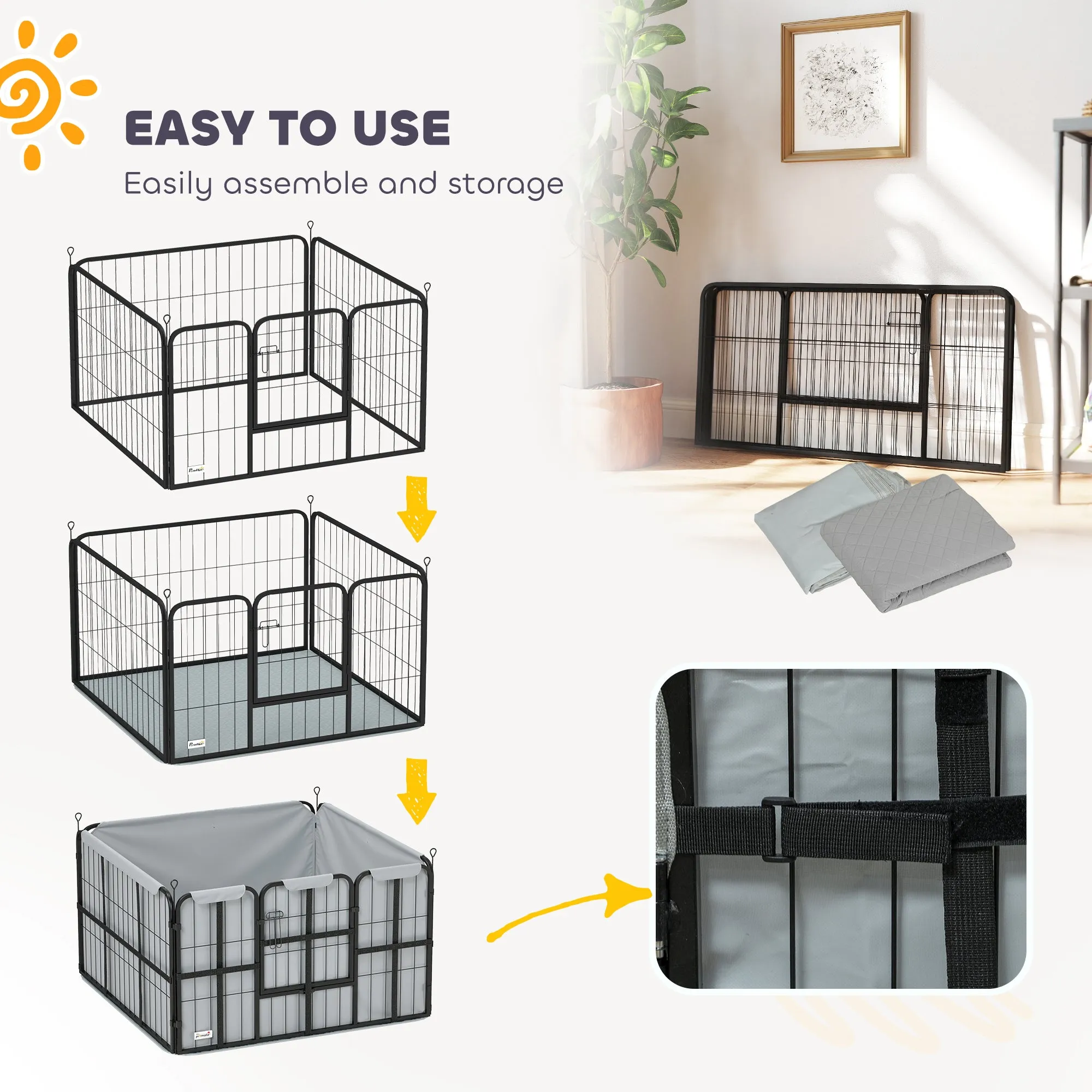 PawHut Steel Dog Whelping Box with Washable Whelping Pad, Windproof Cloth, for Small & Medium Dogs, 102 x 102 x 60cm