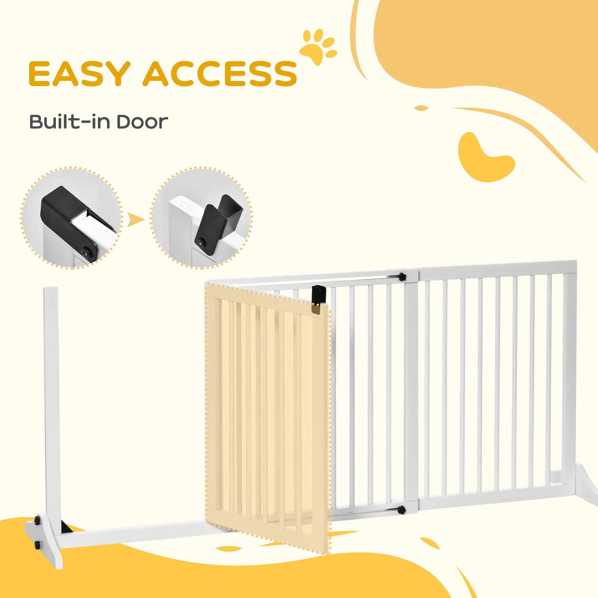 PawHut Wooden Dog Gate, Dog Fence Indoor, Freestanding Dog Barrier, Adjustable Lockable Fence with 3 Panels, 71H x 113-166W cm, White