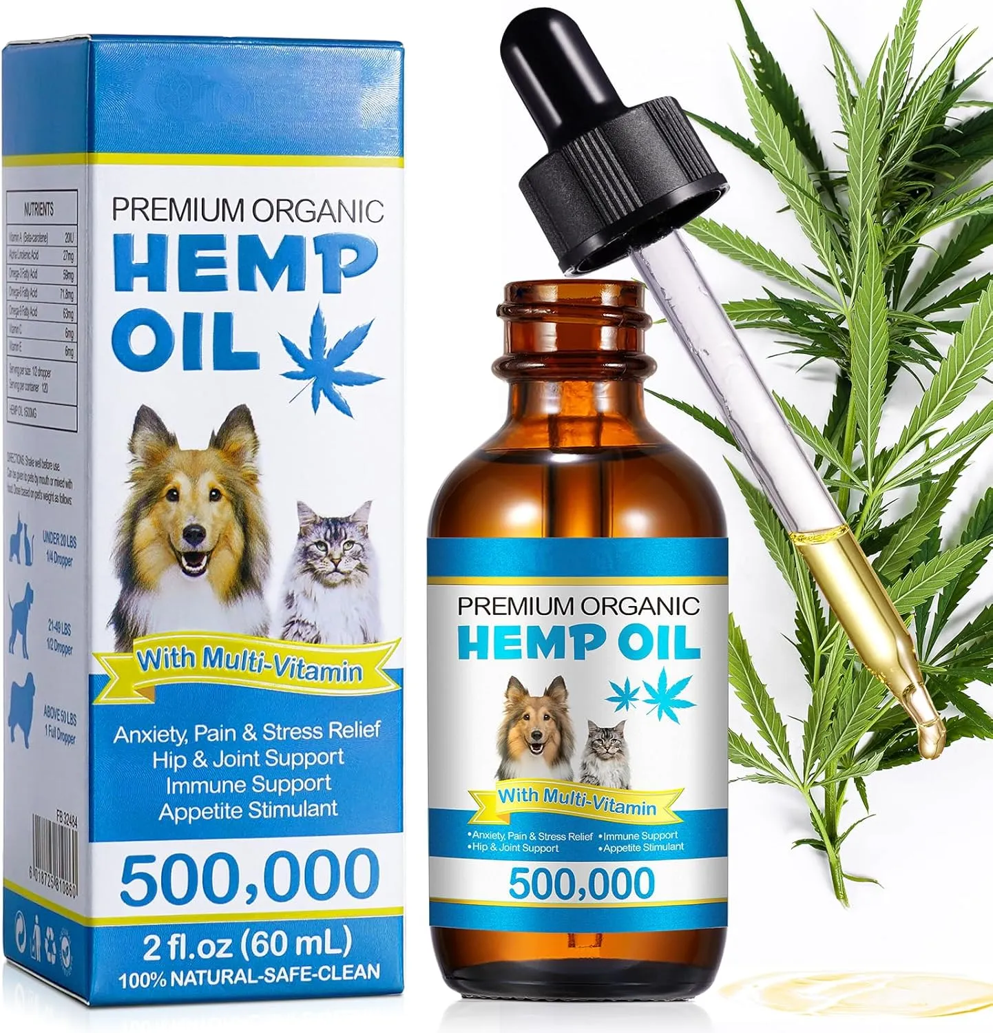 Pet Oil for Dogs and Cats Anxiety Stress Pain Relief Joint Hip rthritis Sleep Aid Calming Oil Drop Improves Skin & Coat, Natural Extract Treats Dog Calming Oil 60ML
