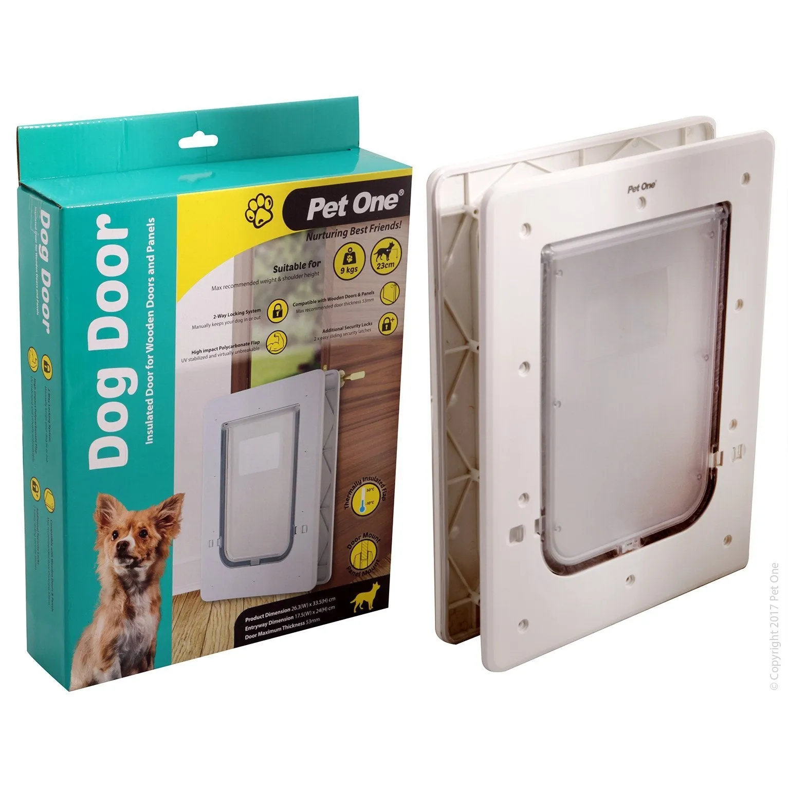 Pet One Insulated Poly Dog Door for Wooden Doors and Panels Small