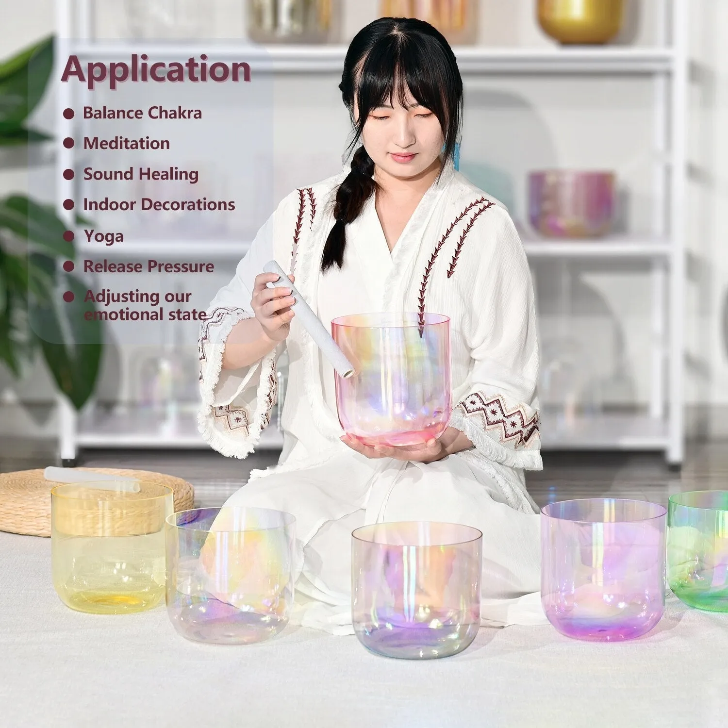 Pink 6 Inch Clear Quartz Crystal Singing Bowl with Cosmic Light for Sound Healing