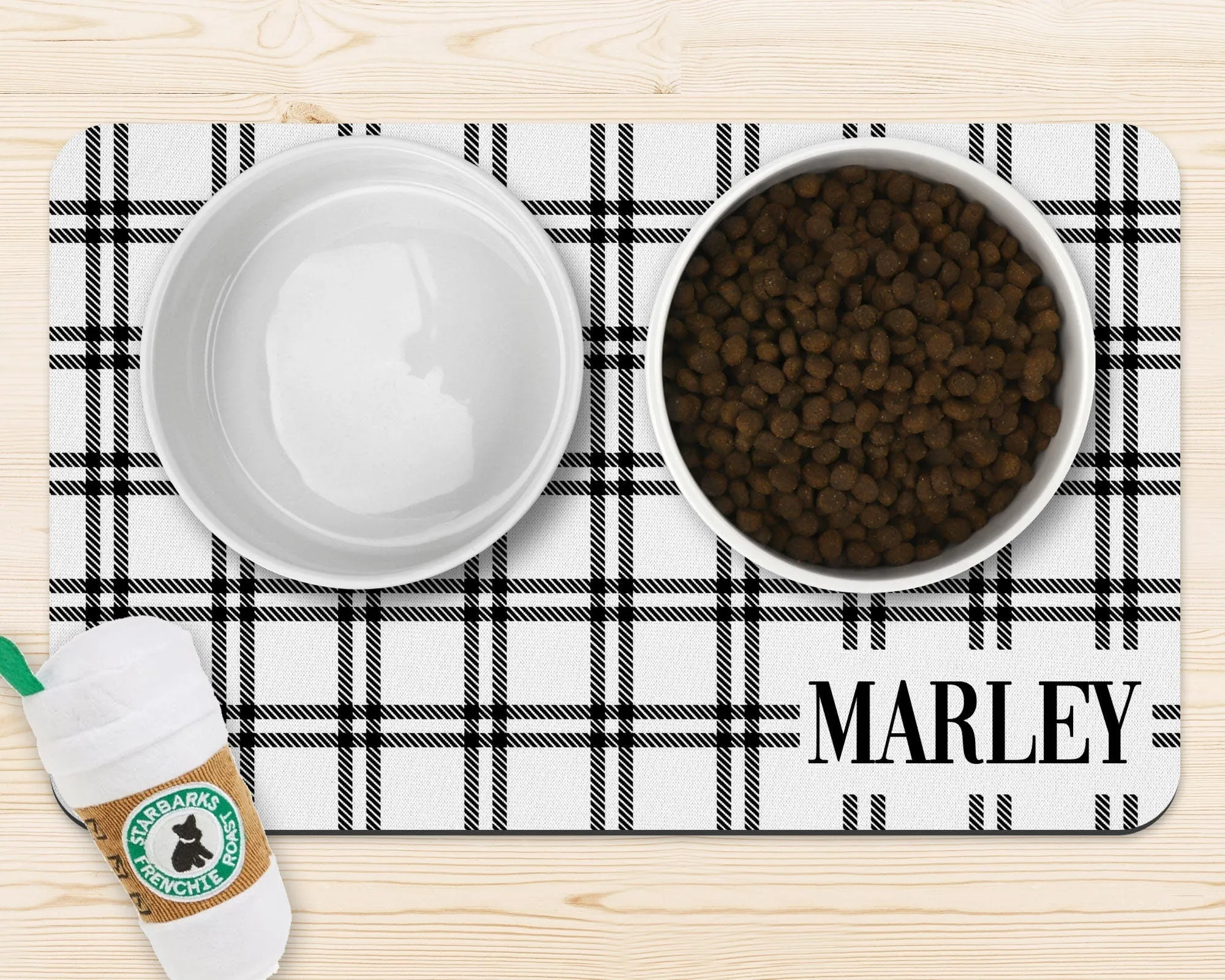 Plaid Custom Pet Dog Food Bowl Mat with Name