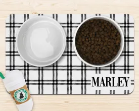 Plaid Custom Pet Dog Food Bowl Mat with Name