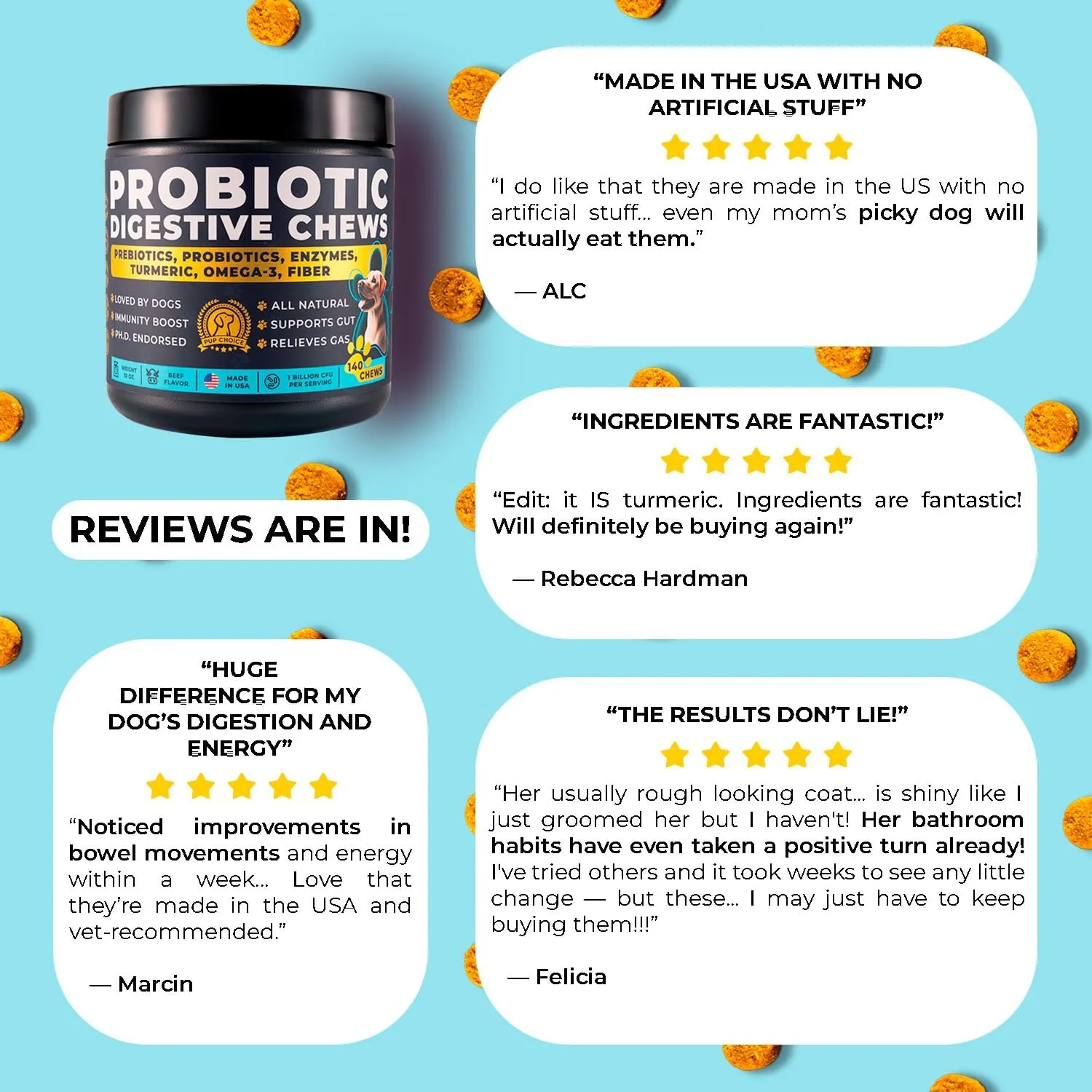 Probiotics for Dogs - PhD Endorsed Digestive Enzymes - Gut Health, Diarrhea & Bowel Support - Dog Treats with Turmeric, Omega-3 & Fiber - Immune Soft 140 Chews - Beef Flavor - Made in USA