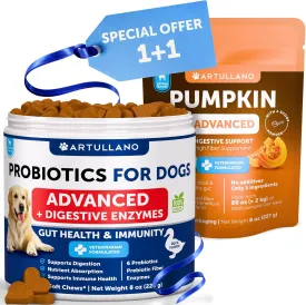 Pumpkin Powder for Dogs   Probiotic Chews Bundle - Fiber Supplement for Digestion, Gut Balance & Firm Stool - Gut Health, Immunity, Yeast Balance, Reduces Diarrhea & Gas, Enzymes & Prebiotics