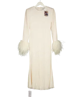 Self-Portrait Cream Sequin Feather Midi Dress UK 6