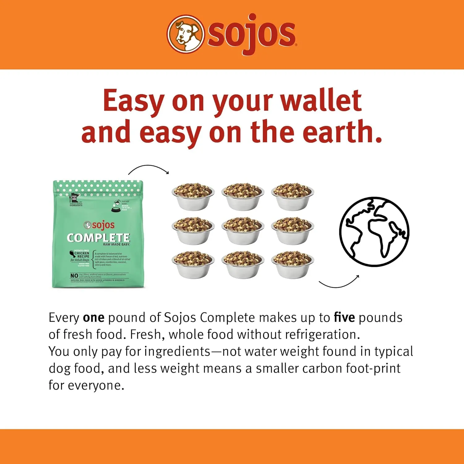 Sojos Complete Chicken Recipe Dehydrated Dog Food, 1.75 lb