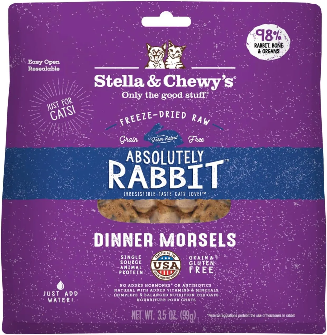 Stella & Chewy's Freeze-Dried Raw Cat Dinner Morsels - Premium Rabbit Recipe with 98% Responsibly-Sourced Meat & Organs - Natural Grain-Free Cat & Kitten Food - Made in USA - 3.5 oz
