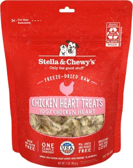 Stella & Chewy's Freeze-Dried Raw Chicken Heart Dog Treats - Single Ingredient, No Additives - Premium Training Treats - Perfect For Picky Eaters - 3oz Bag