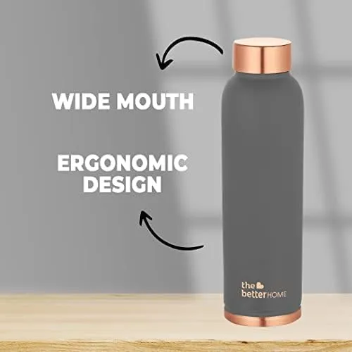 The Better Home 100% Pure Copper Water Bottle 1 Litre, Grey & Savya Home 6 pcs Big Plate Set