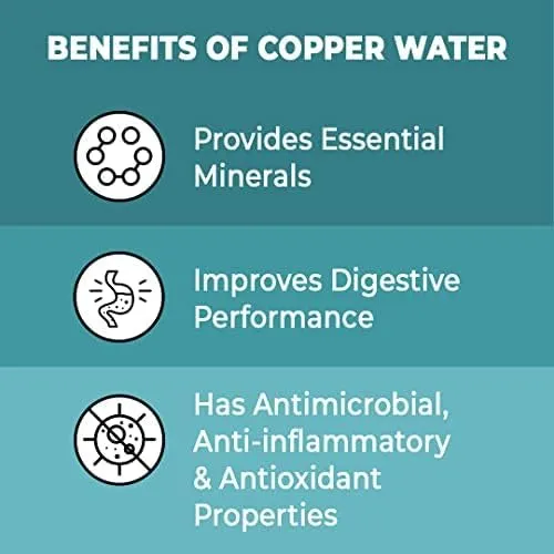 The Better Home 100% Pure Copper Water Bottle 1 Litre, Teal & Savya Home 6 pcs Big Plate Set