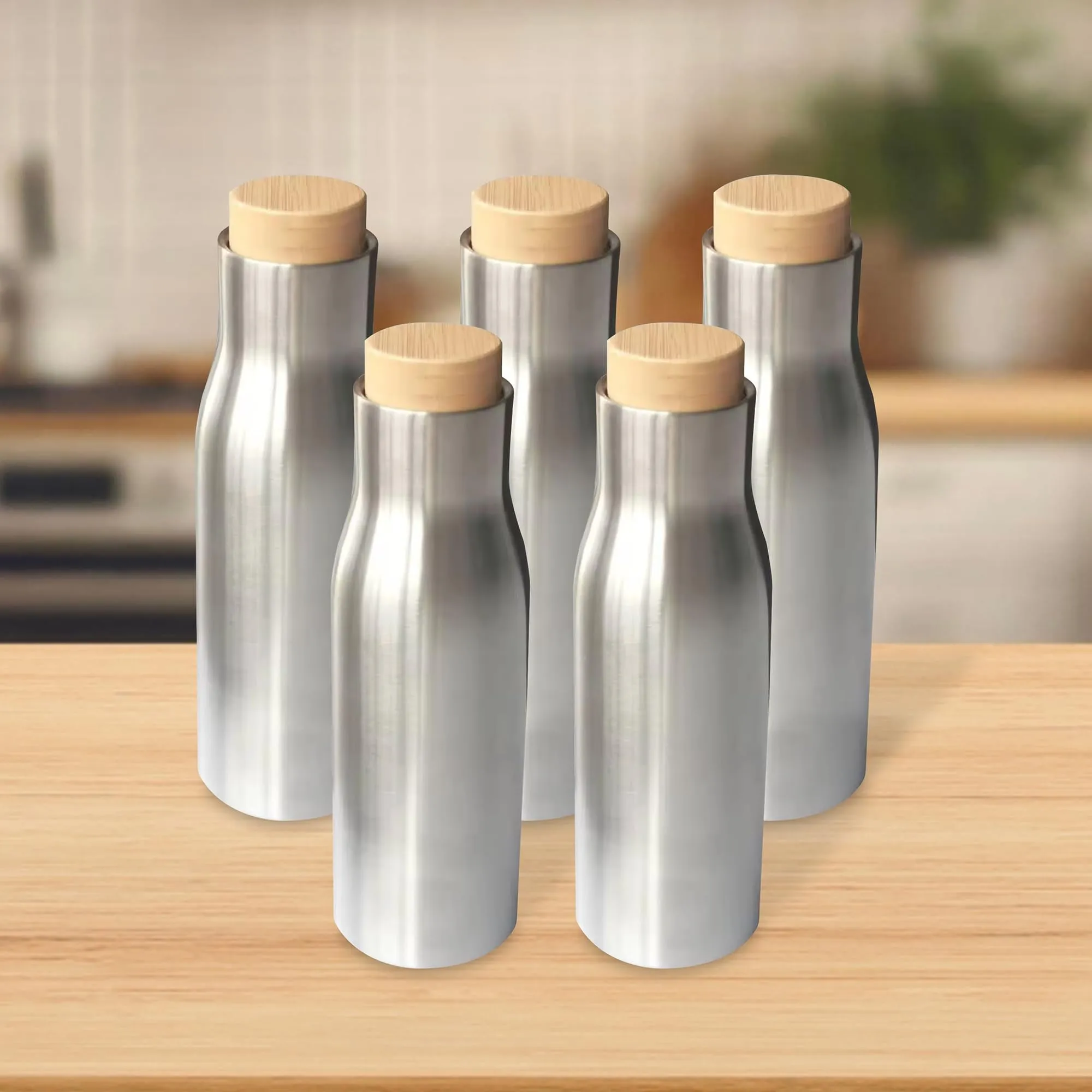The Better Home Insulated Stainless Steel Water Bottle with Bamboo Lid 500 Ml |Non-Toxic & BPA Free Water Bottle for Home Office Kids| Hot for 18 Hours,Cold for 24 Hours|Pack of 5