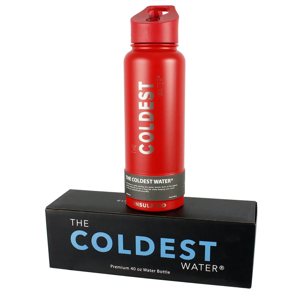 The Coldest Sports Water Bottle 40 oz Straw Lid Stainless Steel Crimson Red