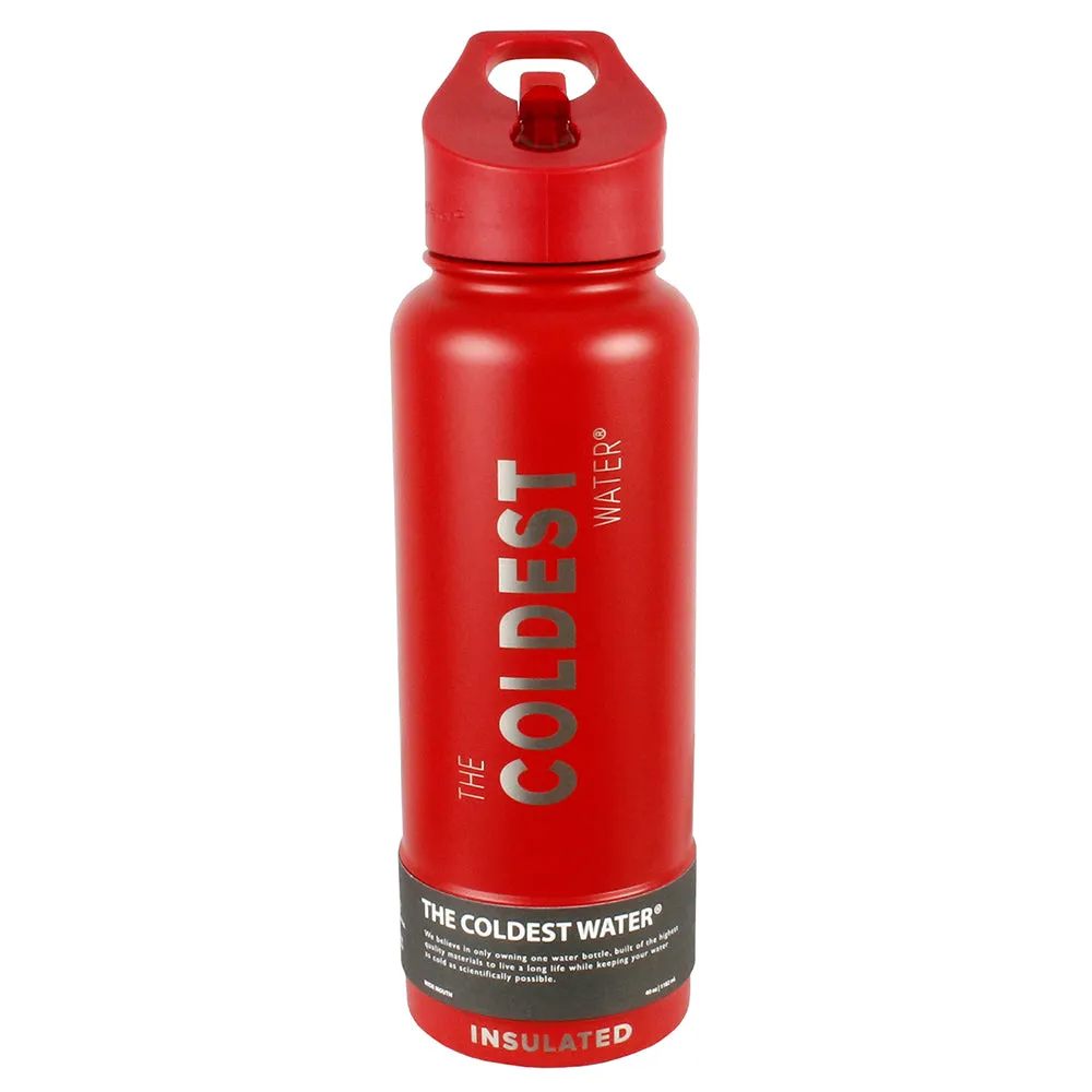 The Coldest Sports Water Bottle 40 oz Straw Lid Stainless Steel Crimson Red