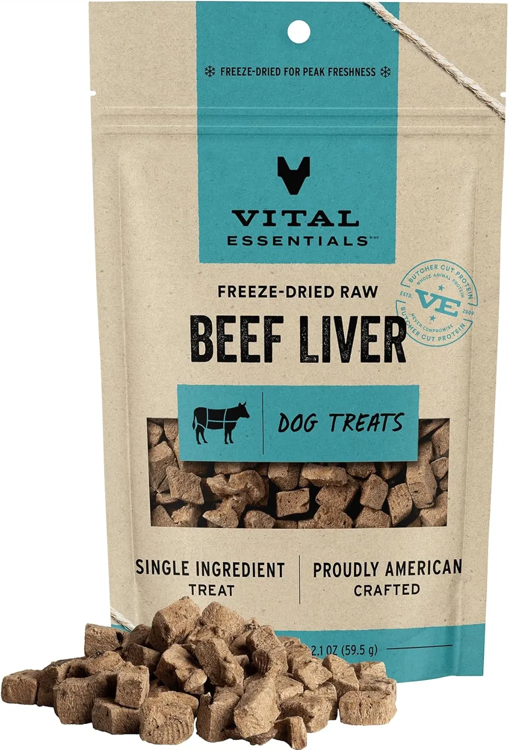 Vital Essentials Beef Liver Dog Treats, 2.1 oz | Freeze-Dried Raw | Single Ingredient |Premium Quality High Protein Training Treats | Grain Free, Gluten Free, Filler Free