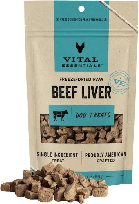 Vital Essentials Beef Liver Dog Treats, 2.1 oz | Freeze-Dried Raw | Single Ingredient |Premium Quality High Protein Training Treats | Grain Free, Gluten Free, Filler Free