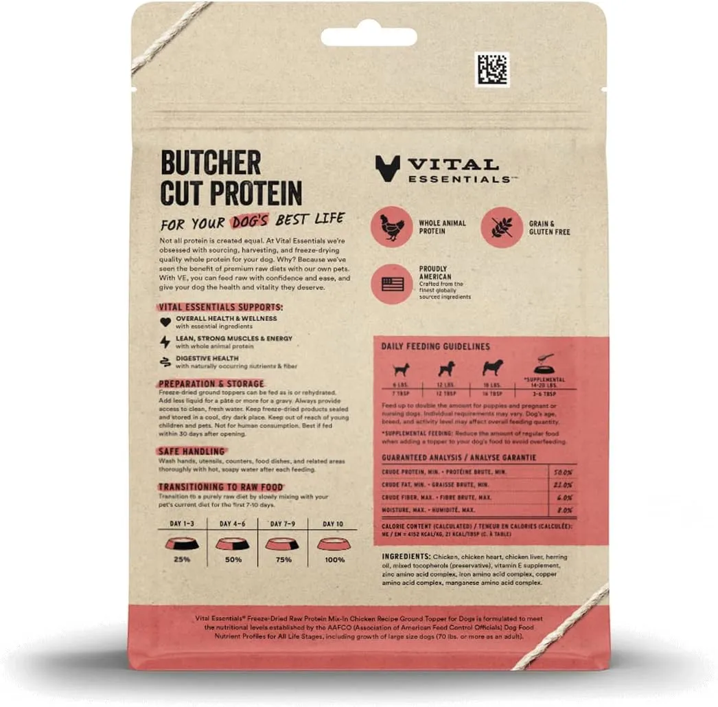 Vital Essentials Freeze Dried Raw Protein Mix-in Dog Food Topper, Chicken Ground Topper for Dogs, 6 oz