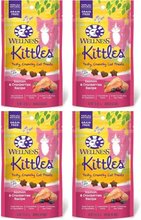 Wellness 4 Pack of Salmon & Cranberries Kittles, 2 Ounces Each, Crunchy Natural Grain-Free Cat Treats
