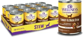 Wellness Complete Health Thick & Chunky Natural Grain Free Canned Wet Dog Food, Turkey & Duck Stew, 12.5-Ounce Can (Pack of 12)