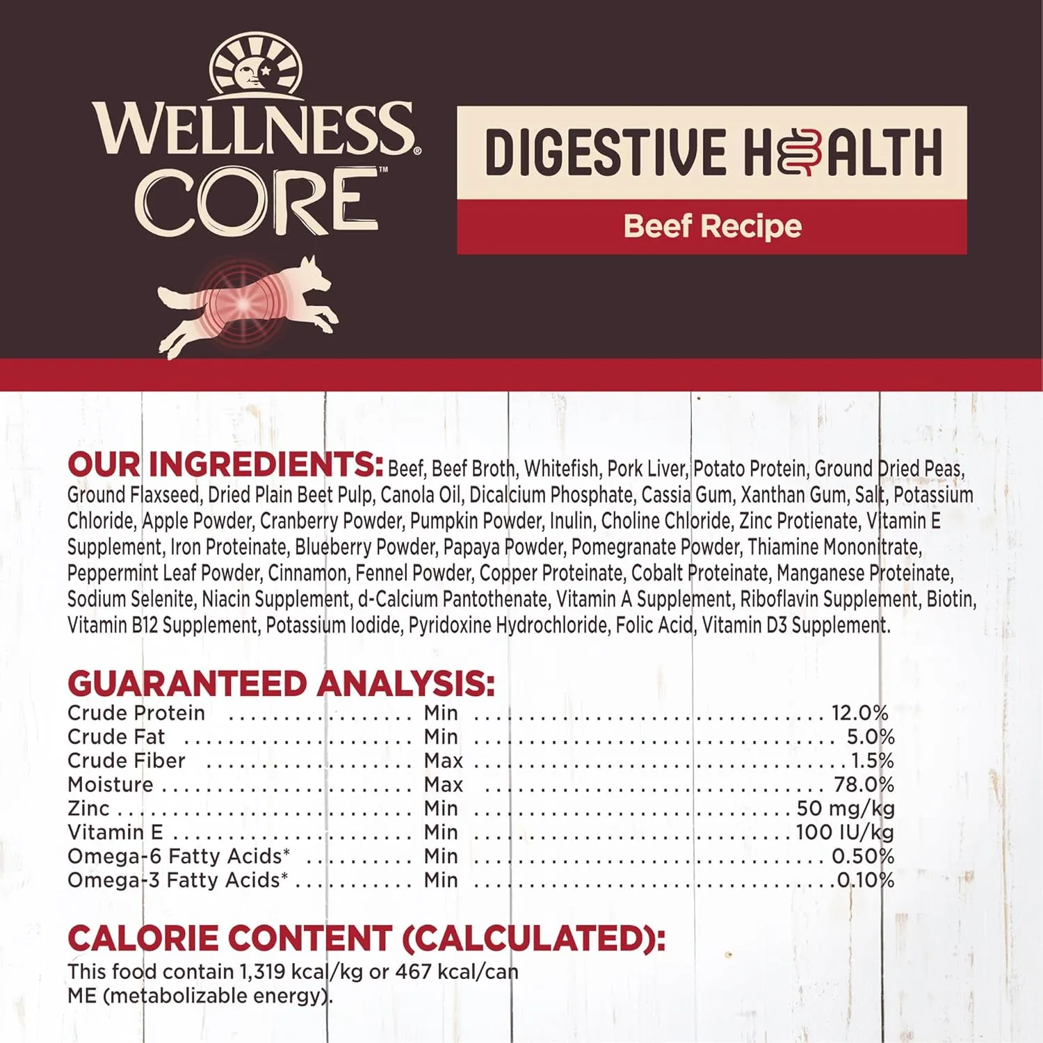 Wellness CORE Digestive Health Beef Grain Free Wet Dog Food, 13 Ounce Can (Pack of 12)
