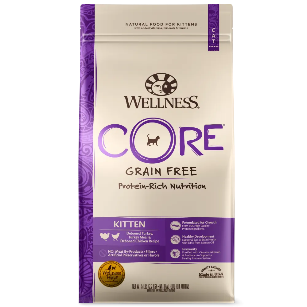 Wellness CORE Grain Free Natural Kitten Health Turkey, Turkey Meal and Chicken Recipe Dry Cat Food