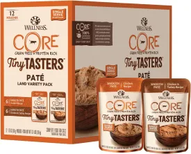 Wellness CORE Tiny Tasters Pate Adult Wet Cat Food, Natural, Protein-Rich, Grain Free, 1.75-Ounce Pouch, 12 Pack, (Land Variety Pack)