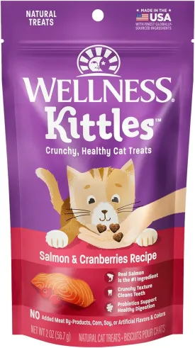 Wellness Kittles Crunchy Natural Grain Free Cat Treats, Salmon & Cranberries Recipe, All Life Stages, 2-Ounce Bag