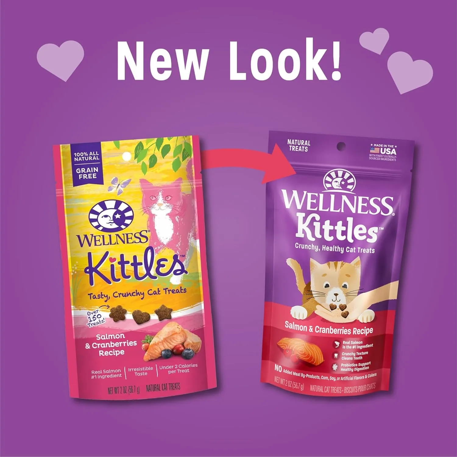 Wellness Kittles Crunchy Natural Grain Free Cat Treats, Salmon & Cranberries Recipe, All Life Stages, 2-Ounce Bag