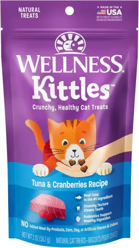 Wellness Kittles Crunchy Natural Grain Free Cat Treats, Tuna & Cranberries Recipe, All Life Stages, 2-Ounce Bag