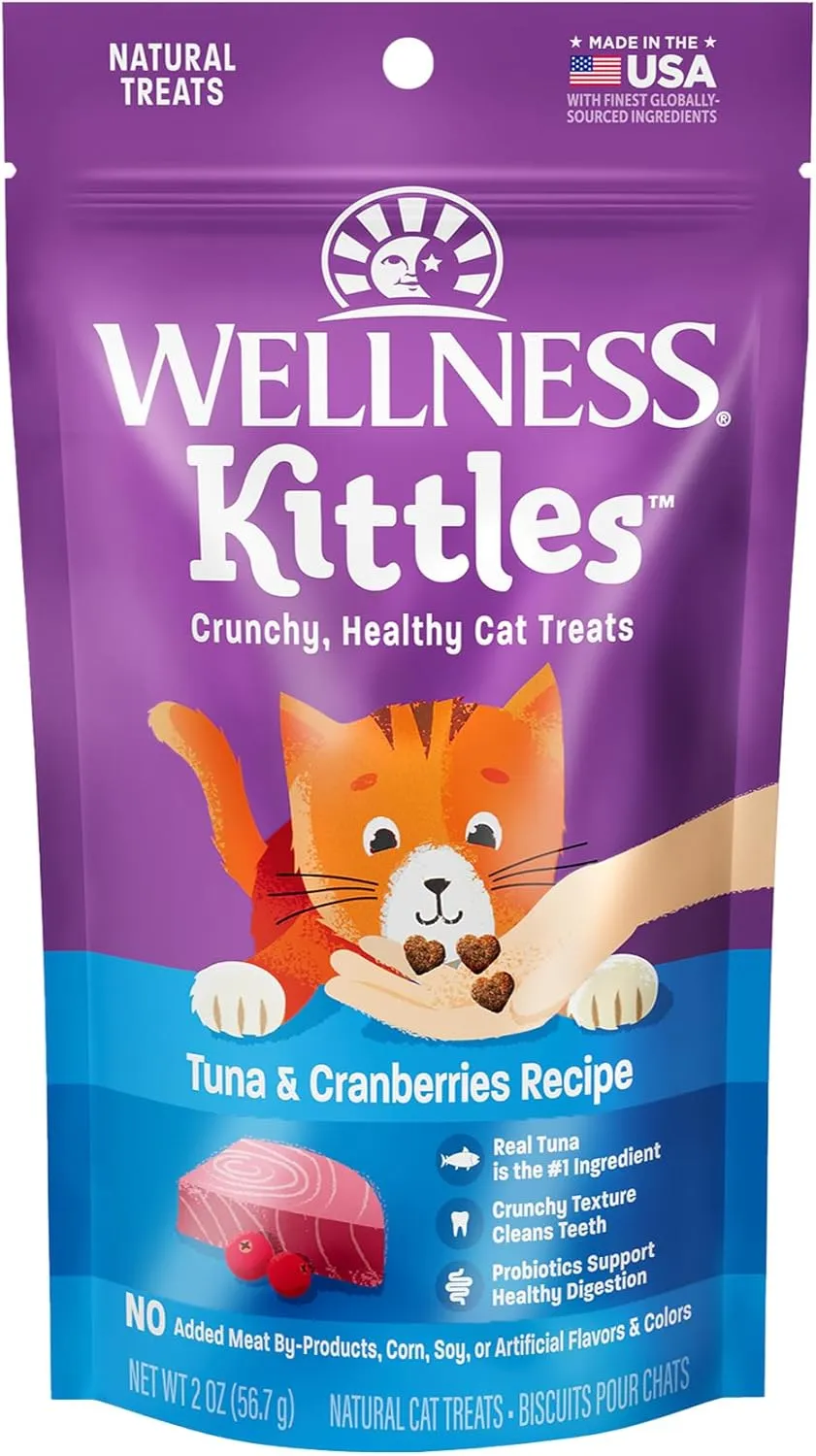 Wellness Kittles Crunchy Natural Grain Free Cat Treats, Tuna & Cranberries Recipe, All Life Stages, 2-Ounce Bag