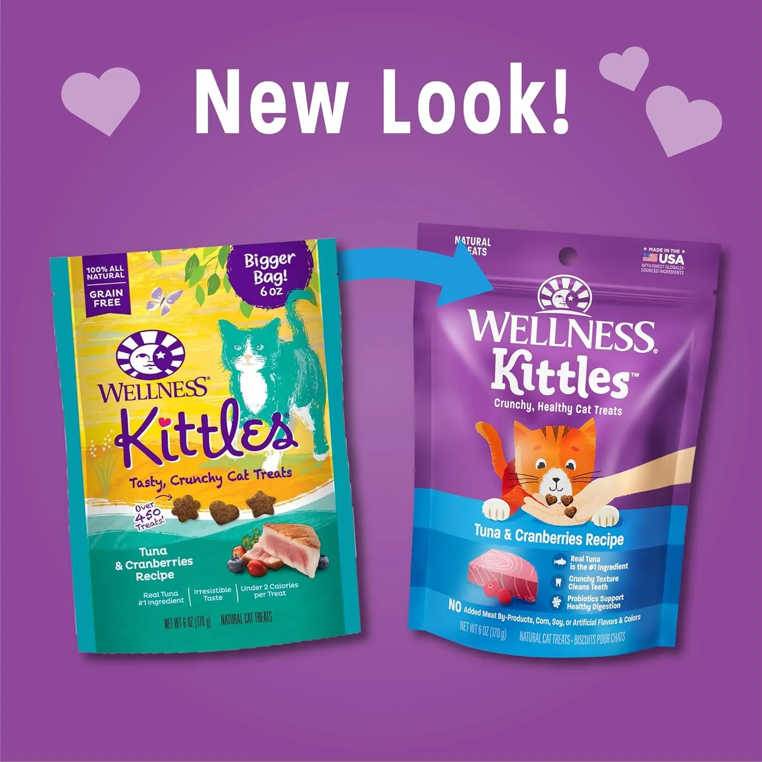 Wellness Kittles Crunchy Natural Grain Free Cat Treats, Tuna & Cranberries Recipe, All Life Stages, 6-Ounce Bag