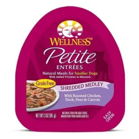 Wellness Small Breed Petite Entrees Roasted Chicken, Duck, Peas & Carrot Shredded Medley Wet Dog Food 3oz