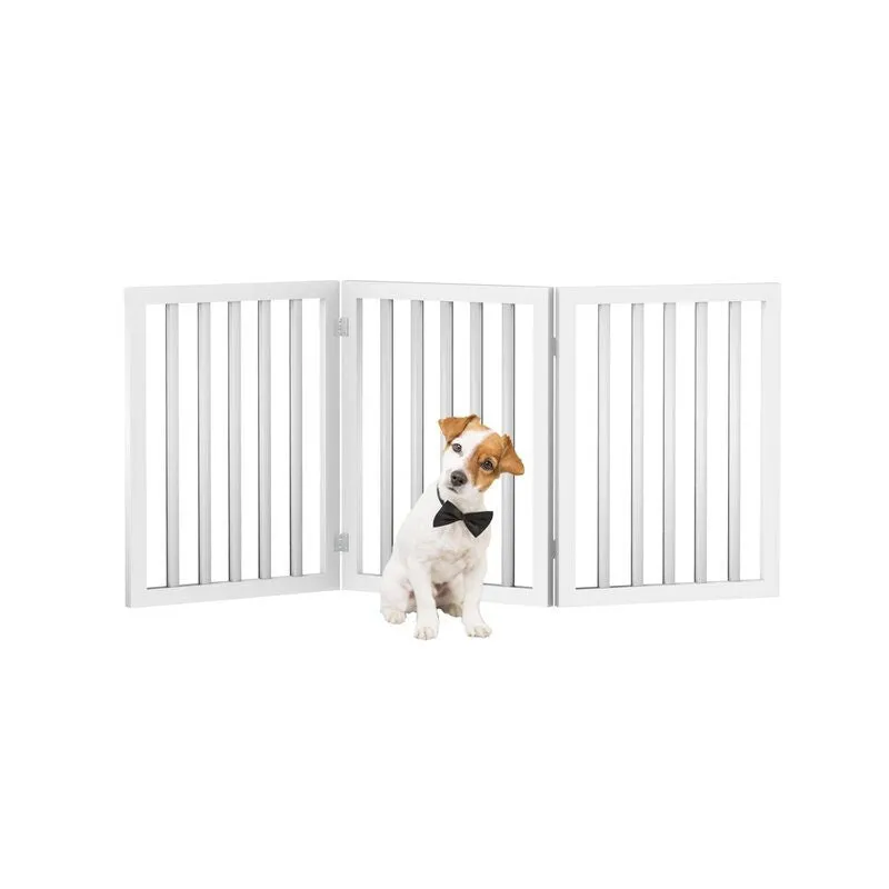 White 3-Panel Free Standing Pet Gate Great Blocking Doorways, Hallways and Stairs The Plastic Feet Protection for your Flooring
