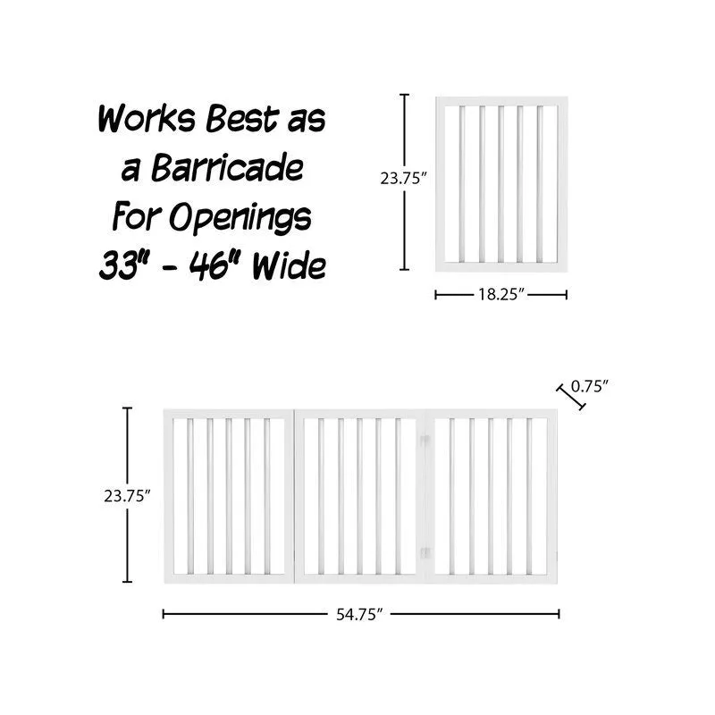White 3-Panel Free Standing Pet Gate Great Blocking Doorways, Hallways and Stairs The Plastic Feet Protection for your Flooring