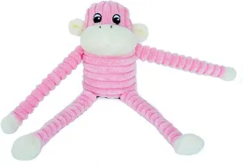 ZippyPaws Crinkle Monkey - Interactive Dog Toys to Keep Them Busy, Squeaky Plush Pet Toy for All Breeds, Cute Gift for Small and Medium Dogs, Contains 1 Round Squeaker - Small, Pink