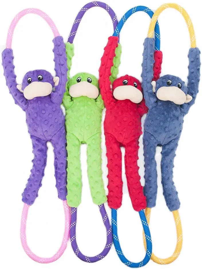 ZippyPaws - RopeTugz Blue Monkey Dog Toy - Durable Rope, Squeaky Chew Toy, Perfect for Tug of War, Suitable for Small, Medium, and Large Breeds - Machine Washable
