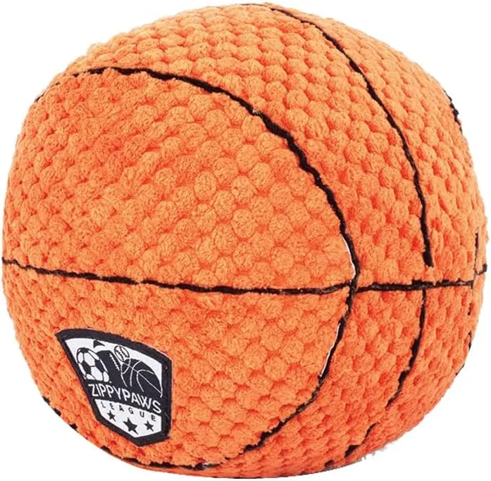 ZippyPaws SportsBallz - Plush Basketball Dog Toy, Soft Squeaky Balls for Dogs, Indoor & Outdoor Puppy Fetch Toys for Small, Medium, & Large Dogs, Stuffed Plushie Play Toy Balls for Puppies
