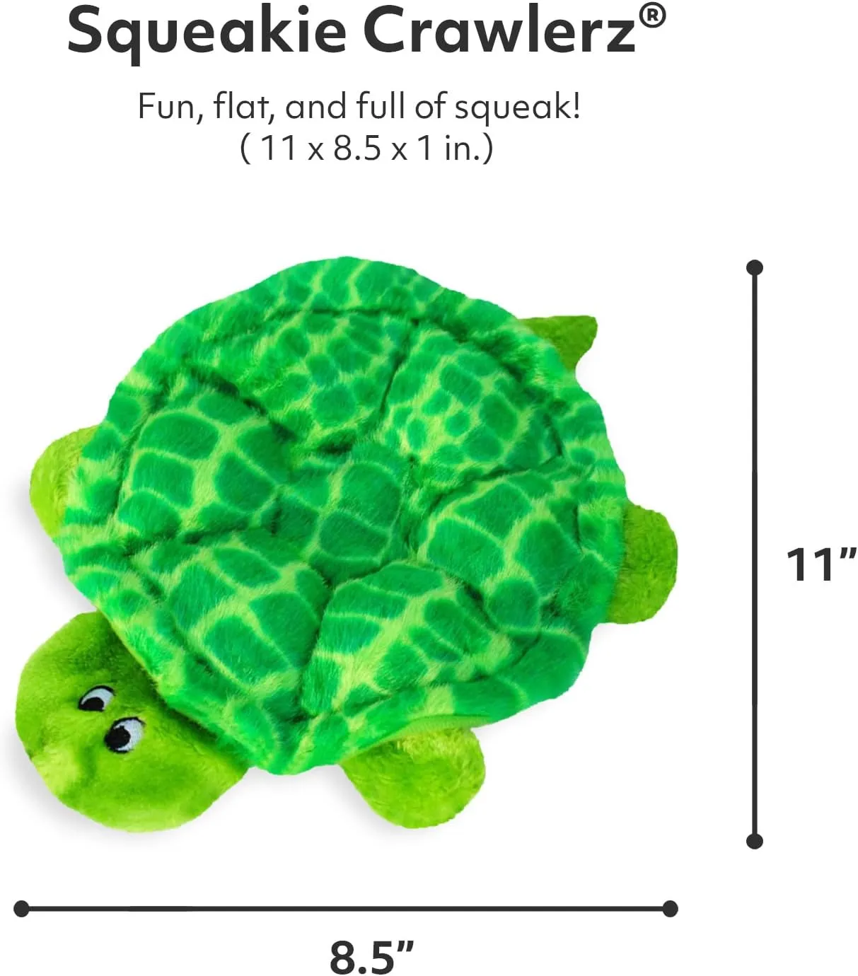 ZippyPaws Squeakie Crawler- No Stuffing Dog Toy to Keep Them Busy, For Small, Medium, & Large Dogs, Squeaky Pet Toy for Boredom, Unstuffed Chew Toy, Soft Plush Puppy Products, SlowPoke the Turtle- 10"