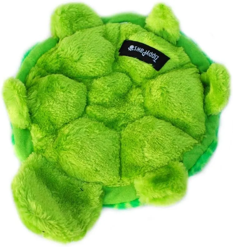 ZippyPaws Squeakie Crawler- No Stuffing Dog Toy to Keep Them Busy, For Small, Medium, & Large Dogs, Squeaky Pet Toy for Boredom, Unstuffed Chew Toy, Soft Plush Puppy Products, SlowPoke the Turtle- 10"