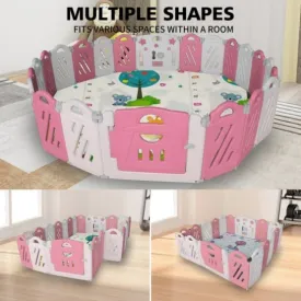 ZUN 16 2 Panel Baby Playpen, Foldable Playard for Baby and Kids, Adjustable Shape Play Fence with Safety 33562878