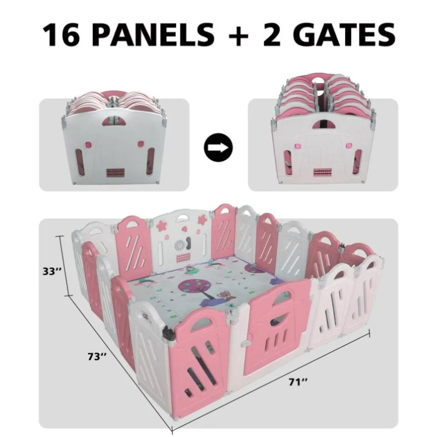 ZUN 16 2 Panel Baby Playpen, Foldable Playard for Baby and Kids, Adjustable Shape Play Fence with Safety 33562878