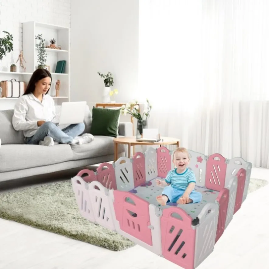 ZUN 16 2 Panel Baby Playpen, Foldable Playard for Baby and Kids, Adjustable Shape Play Fence with Safety 33562878