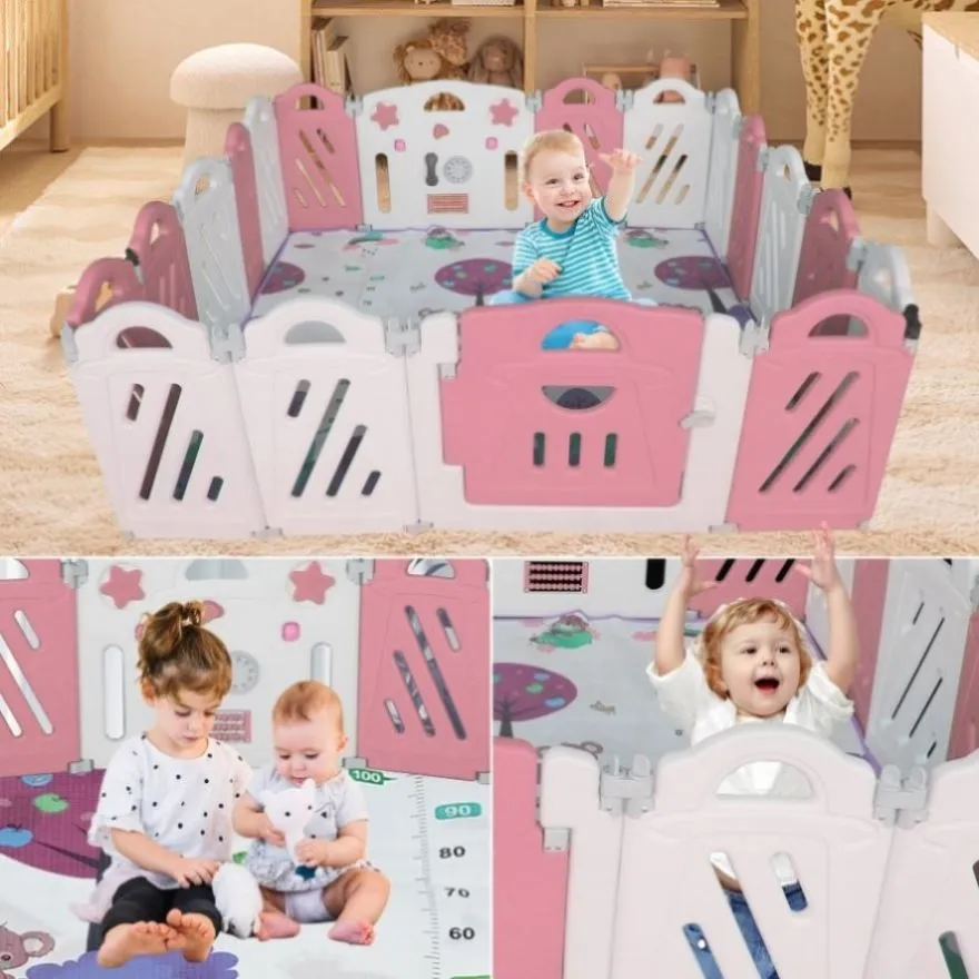 ZUN 16 2 Panel Baby Playpen, Foldable Playard for Baby and Kids, Adjustable Shape Play Fence with Safety 33562878