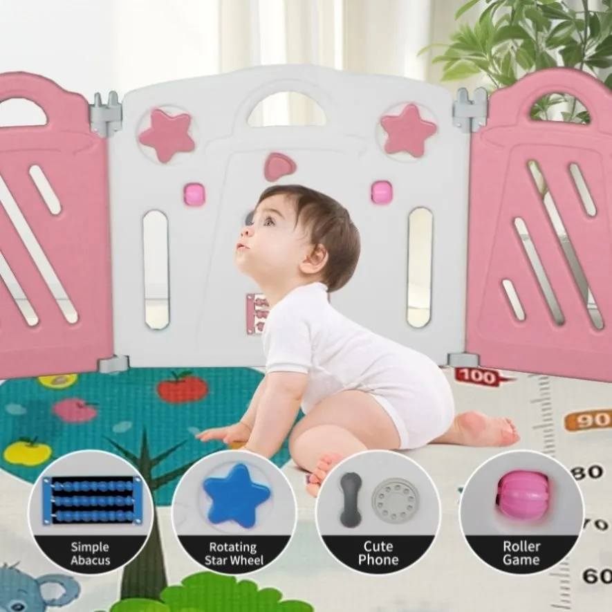 ZUN 16 2 Panel Baby Playpen, Foldable Playard for Baby and Kids, Adjustable Shape Play Fence with Safety 33562878