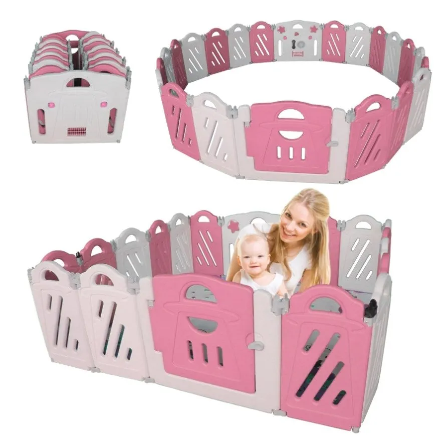 ZUN 16 2 Panel Baby Playpen, Foldable Playard for Baby and Kids, Adjustable Shape Play Fence with Safety 33562878